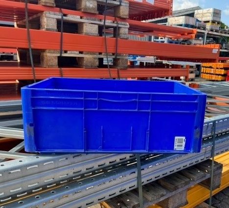 Plastkasse 600x400x200(220) mm forstærket bund blå BRUGT